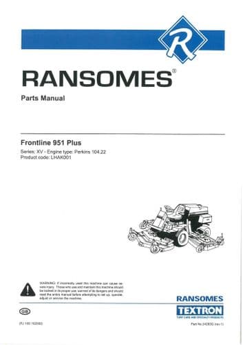 Ransomes Mower Frontline 951 Parts Manual