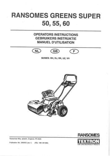 Ransomes Mower Greens Super 50 55 60 Operators Manual