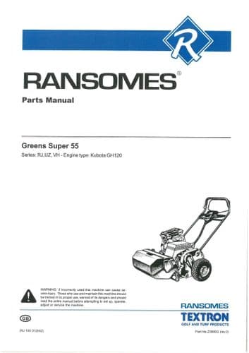 Ransomes Mower Greens Super 55 Parts Manual