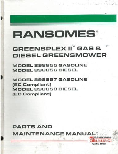 Ransomes Mower Greensplex II Gas & Diesel Greensmower Operators Maintenance and Parts Manual