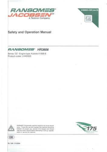 Ransomes Mower HR3806 Operators Manual - HR 3806 - ORIGINAL