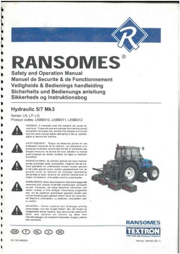 Ransomes Mower Hydraulic 5/7 Mk3 Operators Manual - 5 7 Gang