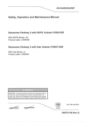 Ransomes Mower Parkway 3 Operators Manual