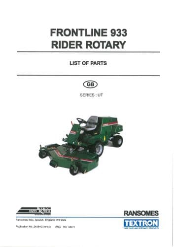 Ransomes Mower Ride Rotary Frontline 933  Parts Manual