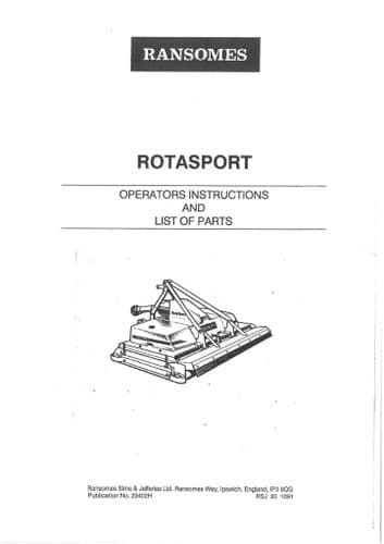 Ransomes Mower Rotaspot Operators Manual with Parts List