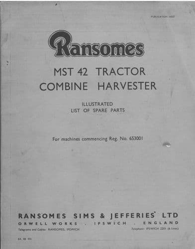 Ransomes MST42 Tractor Combine Harvester  - Parts Manual - MST 42