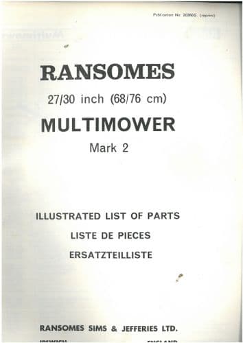 Ransomes  Multimower 27" & 30" Mark 2 Mk2 Parts Manual