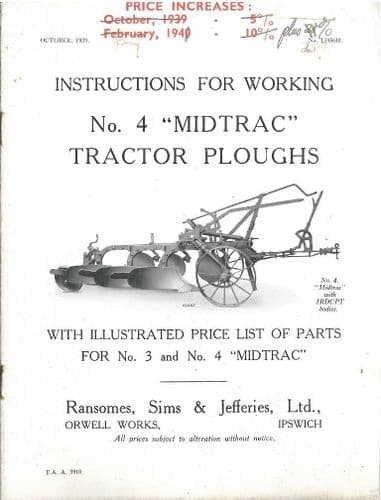 Ransomes No.4 Midtrac Tractor Plough Operators Manual with Parts List
