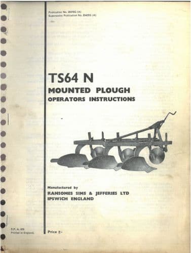 Ransomes Plough TS64 N Mounted Plough Operator & Parts Manual