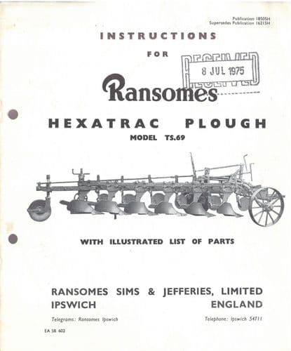 Ransomes Plough TS69 Hexatrac Operators & Parts Manual
