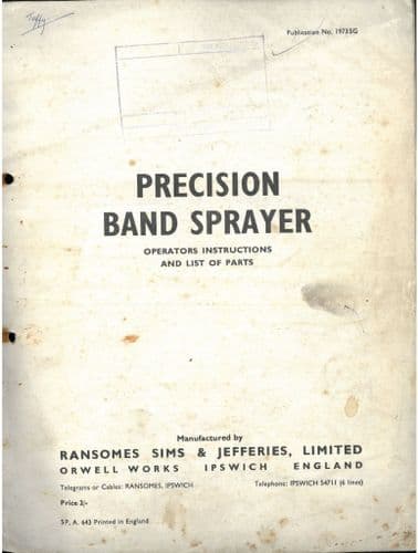 Ransomes Precision Band Sprayer  Operators Manual with Parts List