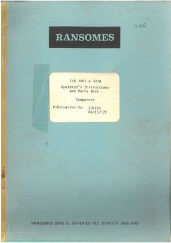 Ransomes Reversible Plough TSR 300S 300D Operators Manual with Parts List
