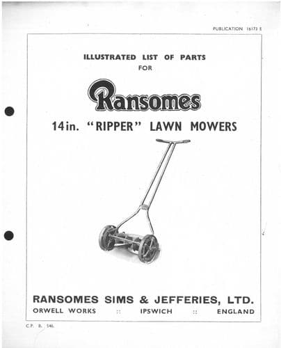 Ransomes Ripper Lawnmower 14" Mower Parts Manual