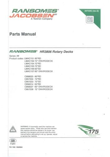 Ransomes Rotary Decks HR3806 Parts Manual