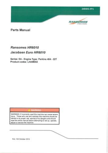 Ransomes Rotary Mower HR6010 Parts Manual - HR 6010