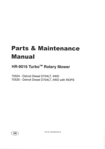 Ransomes Rotary Mower HR9016 Turbo Operators Manual & Parts List - HR 9016