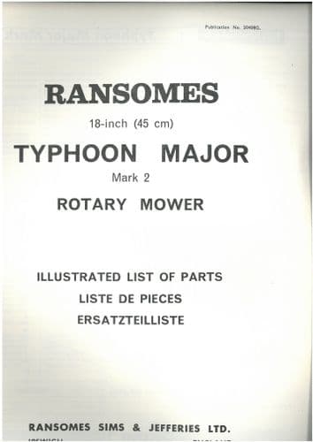 Ransomes Rotary Mower Typhoon Major 18 Inch mark 2 Mk2  Parts Manual