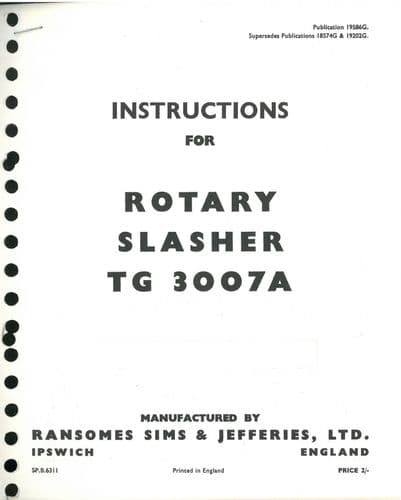 Ransomes Rotary Slasher TG 3007A Operators Manual - TG3007A