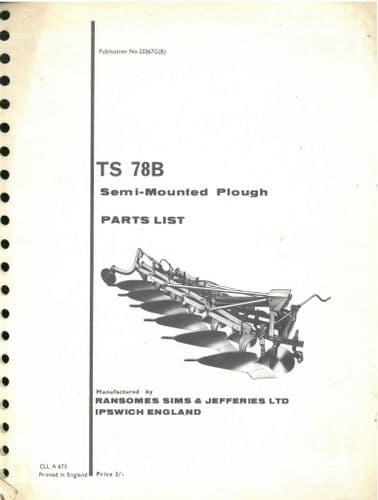 Ransomes Semi Mounted Plough TS78B  Parts Manual