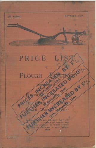 Ransomes, Sims & Jefferies Price List of Plough Fittings - October 1939
