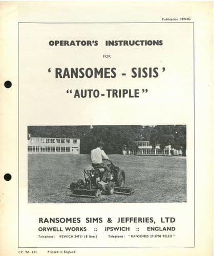 Ransomes Sisis Aero-Triple Mower Lawnmower Operators Manual