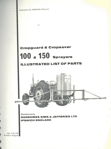 Ransomes Sprayer Cropguard & Cropsaver 100 & 150 Parts Manual