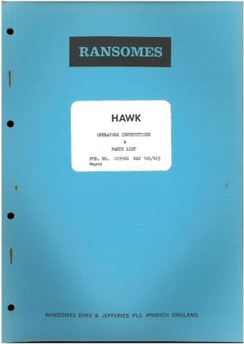 Ransomes Sprayer - Hawk Operators Manual with Parts List