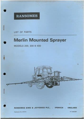 Ransomes Sprayer Merlin Mounted - Models 200 300 & 400 Parts Manual