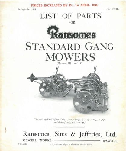Ransomes Standard Gang Mower (Mark 3 and 4) Parts Manual