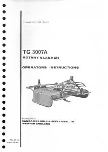 Ransomes TG3007A Rotary Slasher Operators Manual with Parts List - TG 3007A
