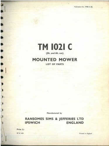 Ransomes TM 1021 C 5ft & 6ft Cut Mower Parts Manual