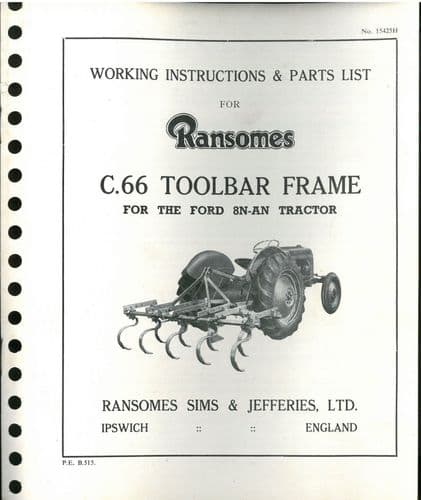 Ransomes Toolbar Frame C.66 Operators Manual and Parts List - C66