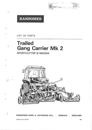 Ransomes Trailed Gang Carrier MK2 Sportcutter & Magna Parts Manual