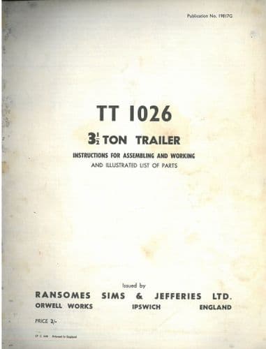 Ransomes Trailer 3.5 Ton TT 1026 Operators Manual and Parts List - TT1206
