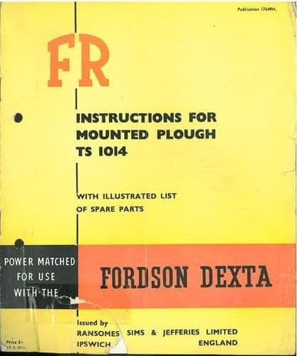 Ransomes TS1014 FR Mounted Plough Operators Manual with Parts List
