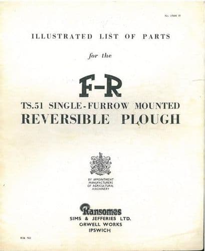 Ransomes TS51 Mounted Reversible Plough Parts Manual