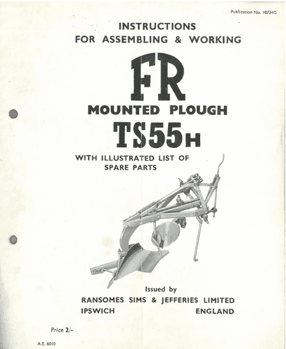 Ransomes TS55E & TS55F Mounted Plough Illustrated Parts Manual