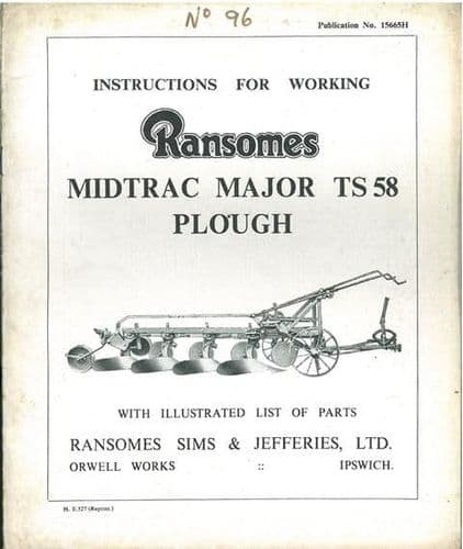 Ransomes TS58 Midtrac Major Plough Operators Manual & Parts List