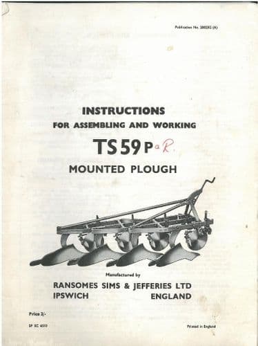 Ransomes TS59P & TS59R Plough Operators Instructions Manual