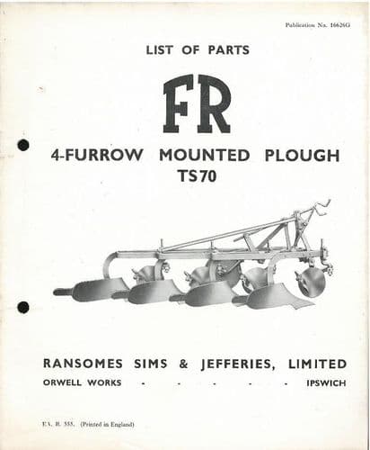 Ransomes TS70 FR Mounted Plough Parts Manual