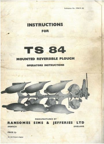 Ransomes TS84 Mounted Reversible Plough Operators Manual