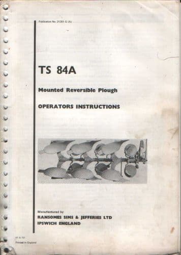 Ransomes TS84A Mounted Reversible Plough Operators Manual