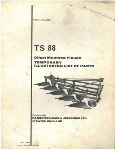 Ransomes TS88 Plough Parts Manual - TS88