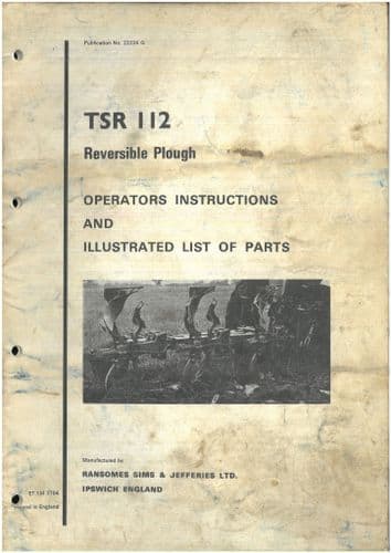 Ransomes TSR 112 Reversible Plough Operator Manual with Parts List - ORIGINAL