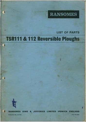 Ransomes TSR111 TSR112 Reversible Ploughs Parts Manual