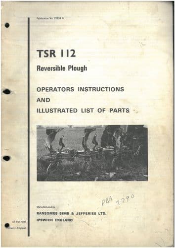 Ransomes TSR112 Reversible Ploughs Operators Manual and Parts List - ORIGINAL