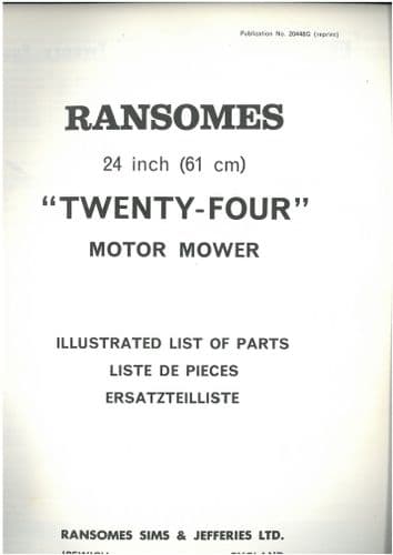 Ransomes Twenty Four 24" Motor Mower Parts Manual