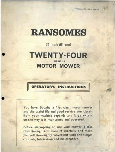 Ransomes Twenty Four Mark 2A Motor Mower Operators Manual