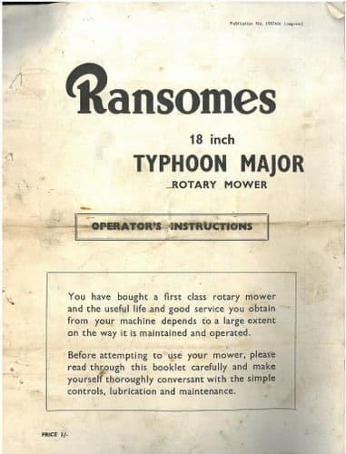 Ransomes Typhoon Major - 18 Inch Mower Operators Manual with Parts List