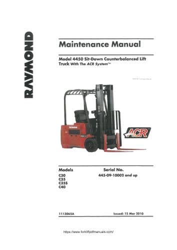 Raymond Forklift Truck C30 C35 C35S C40 Operators Manual